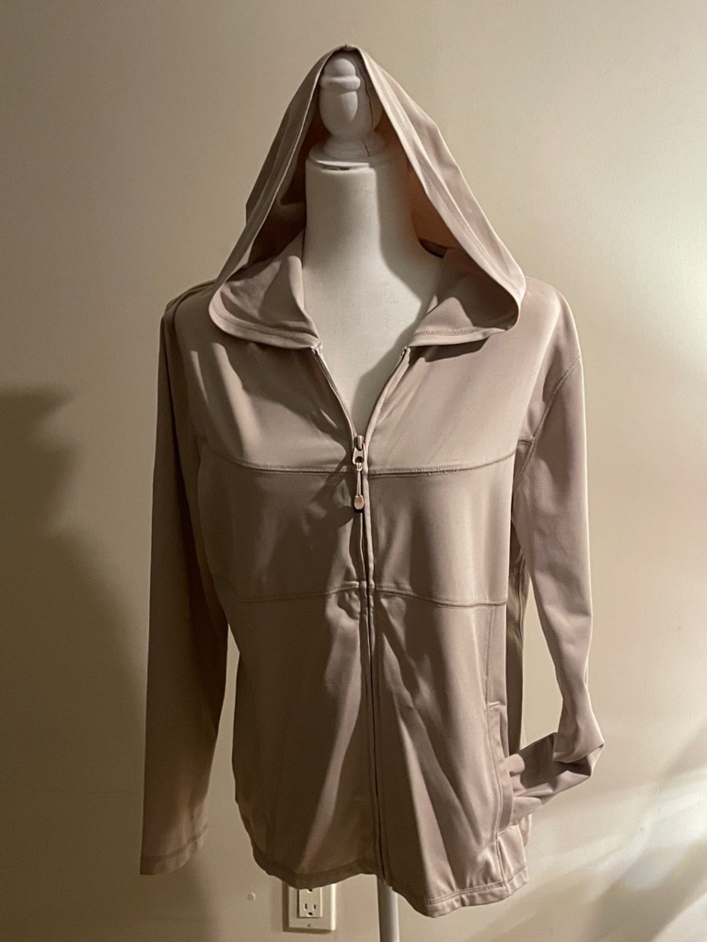 New York & Company Light Beige Hooded Zip Jacket
